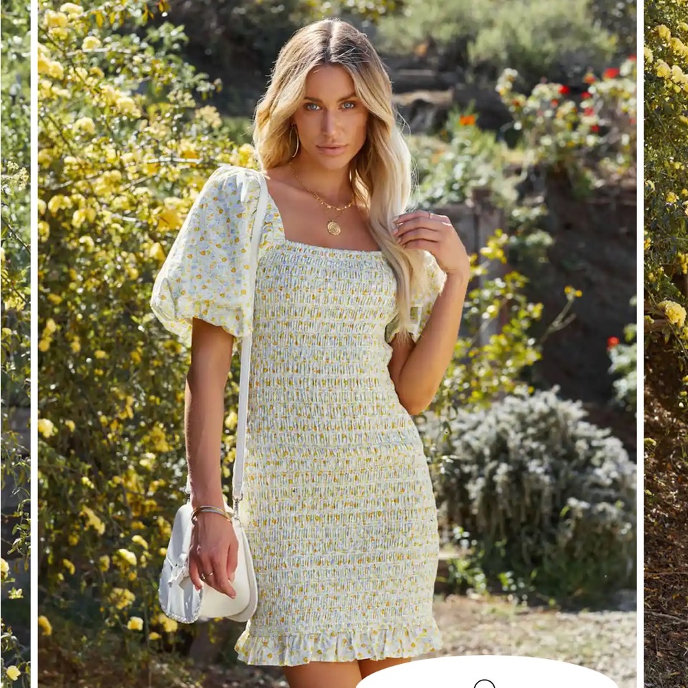 Abbi Cotton Floral Smocked Puff Sleeve Dress